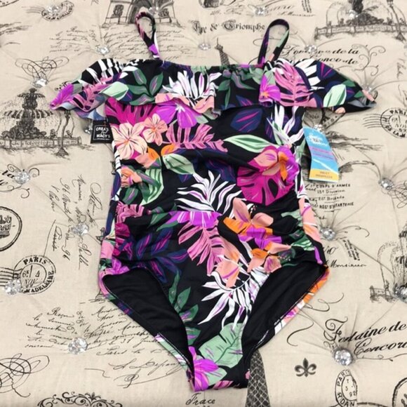 Swim Solutions Off the Shoulder Tummy Control Swimsuit - Picture 5 of 9